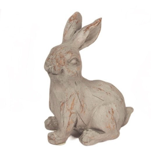 Small Grey Carved Wood-Look Bunny