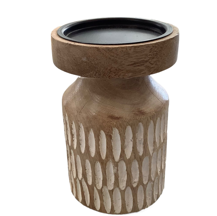 Mango Wood Pillar Candle Holder-Large 6”