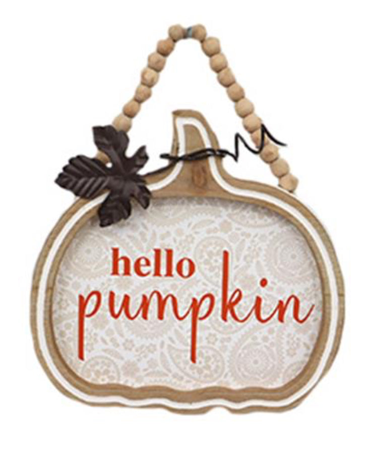 Hello Pumpkin Beaded Hanging Sign