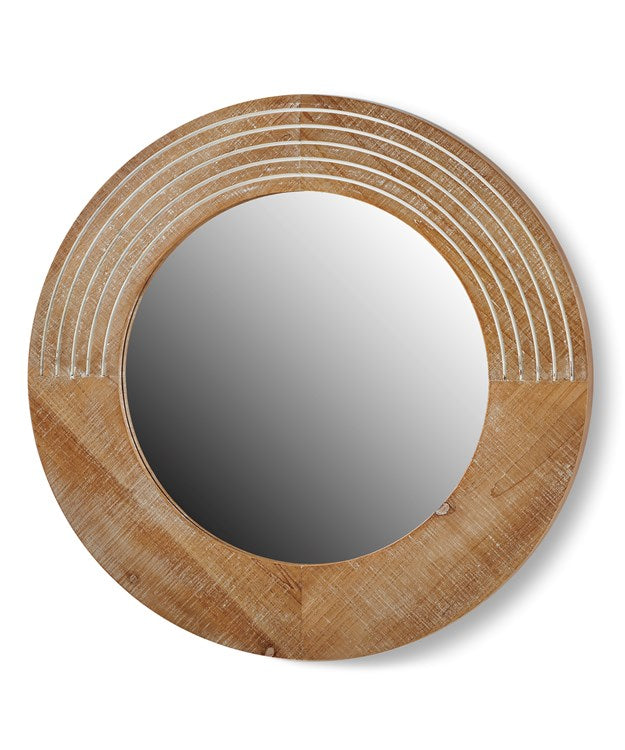 White Wash Detailed Round Mirror