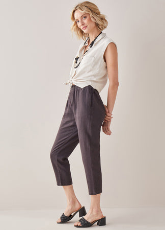 Linen Cropped Pants-Asphalt Grey