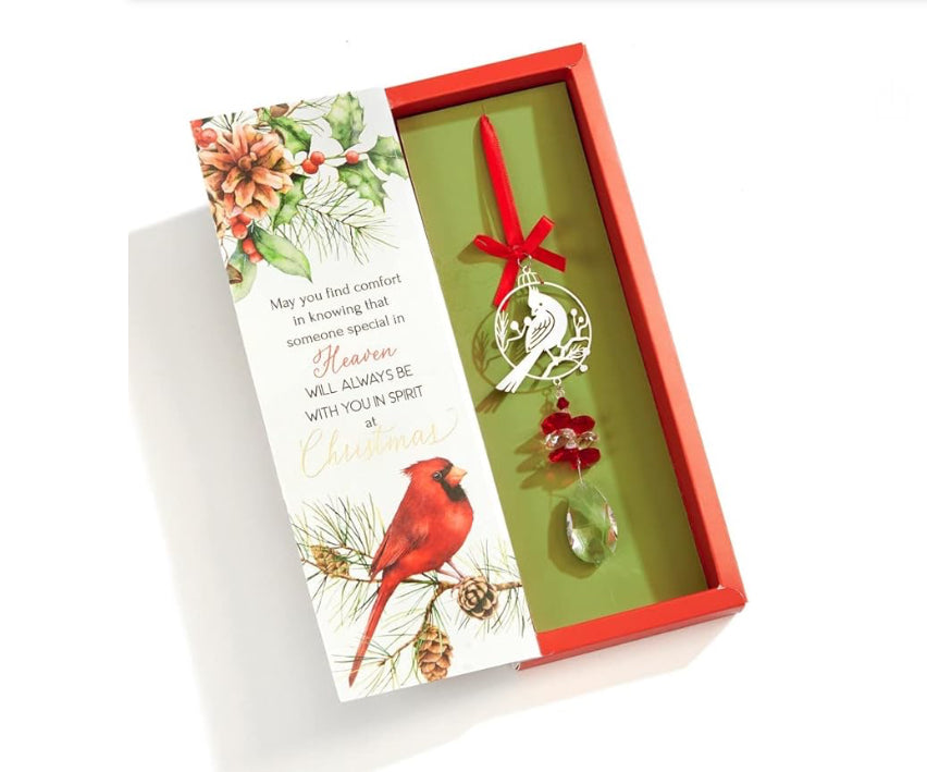 Merry Christmas From Heaven Cardinal Ornament with a Gift Box