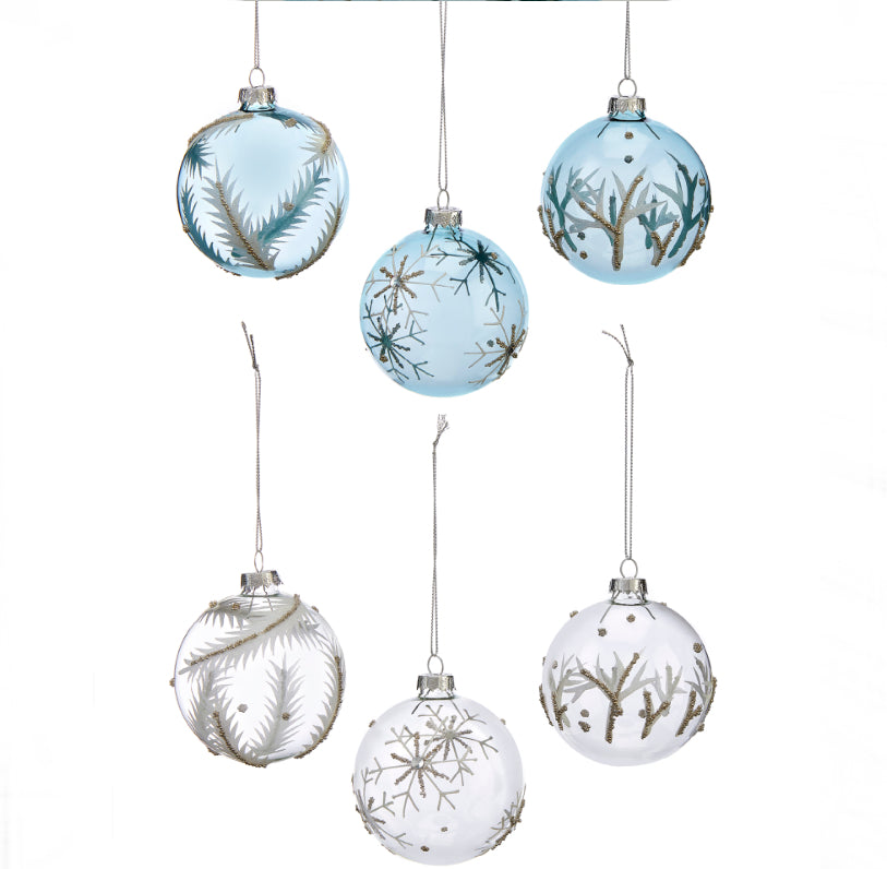 Blue/Clear Glass Ball Ornament