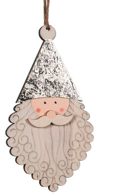 Santa Face Wood Ornament-Silver Hat