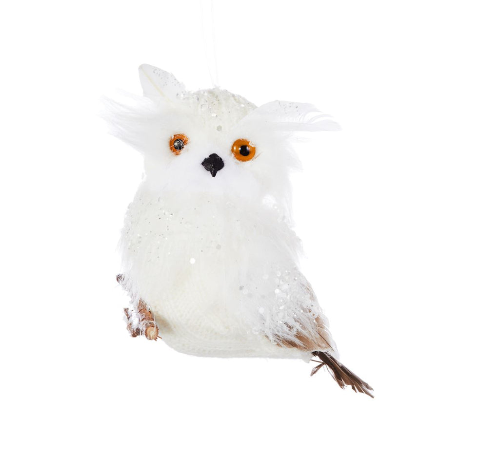 Feathery White Owl Ornament