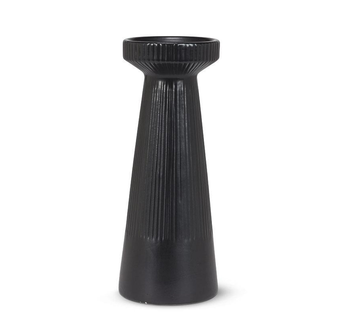 Black Ribbed Pillar Candle Holder-Large