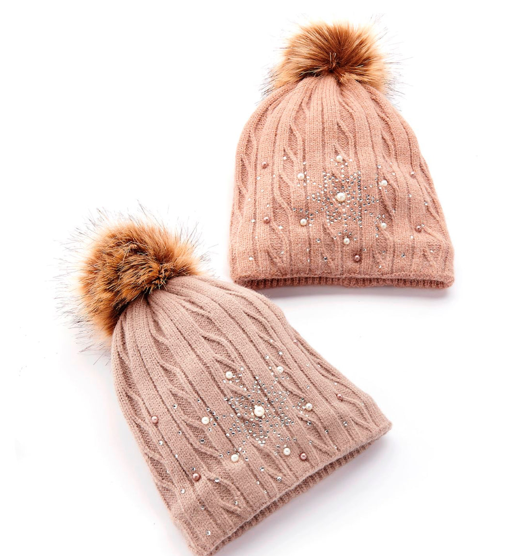 Jewelled Winter Pom Pom Hat