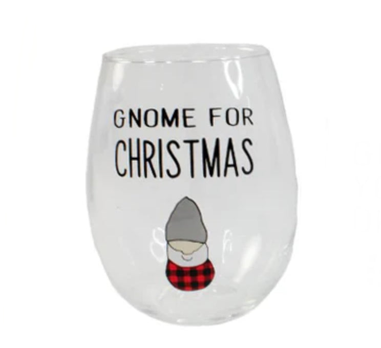 Gnome For Christmas Stemless Wine Glass