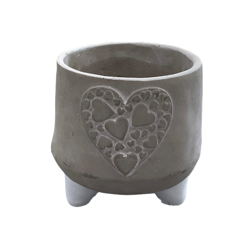 Raised Heart Cement Pot