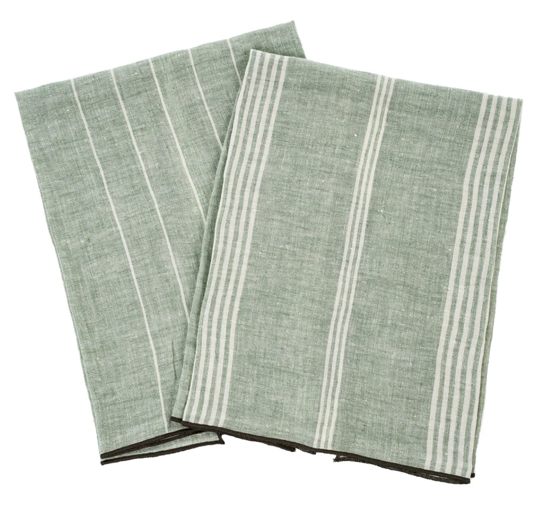 Pinestripe Linen Tea Towel Set/2