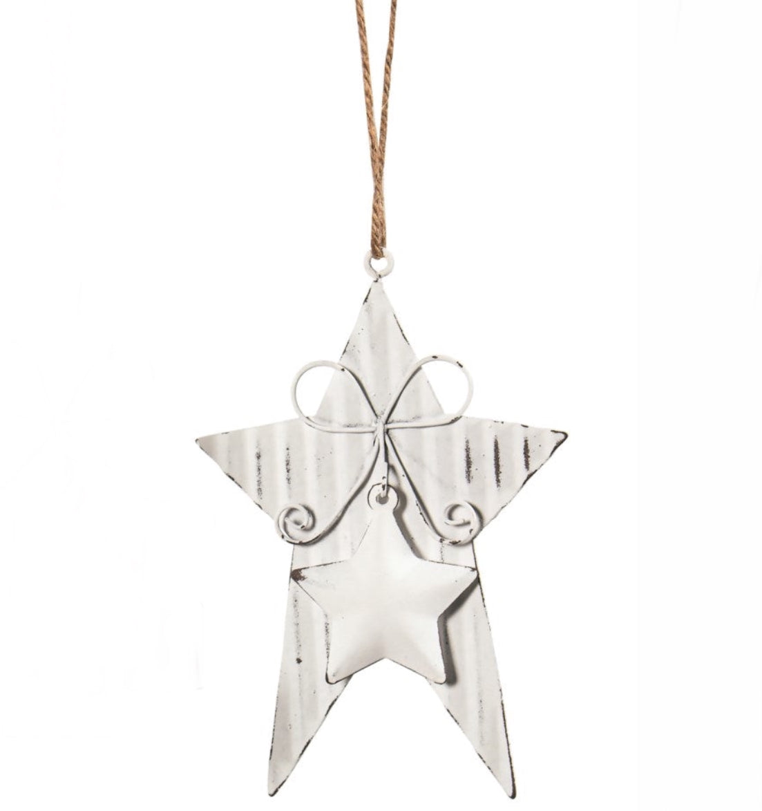 Metal White Star/Heart Layered Ornament