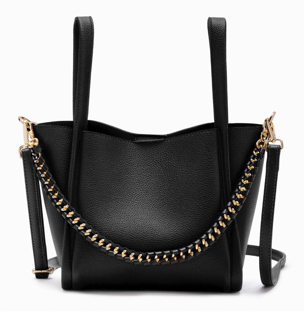 Isabela Bucket Tote + Pouch-Black