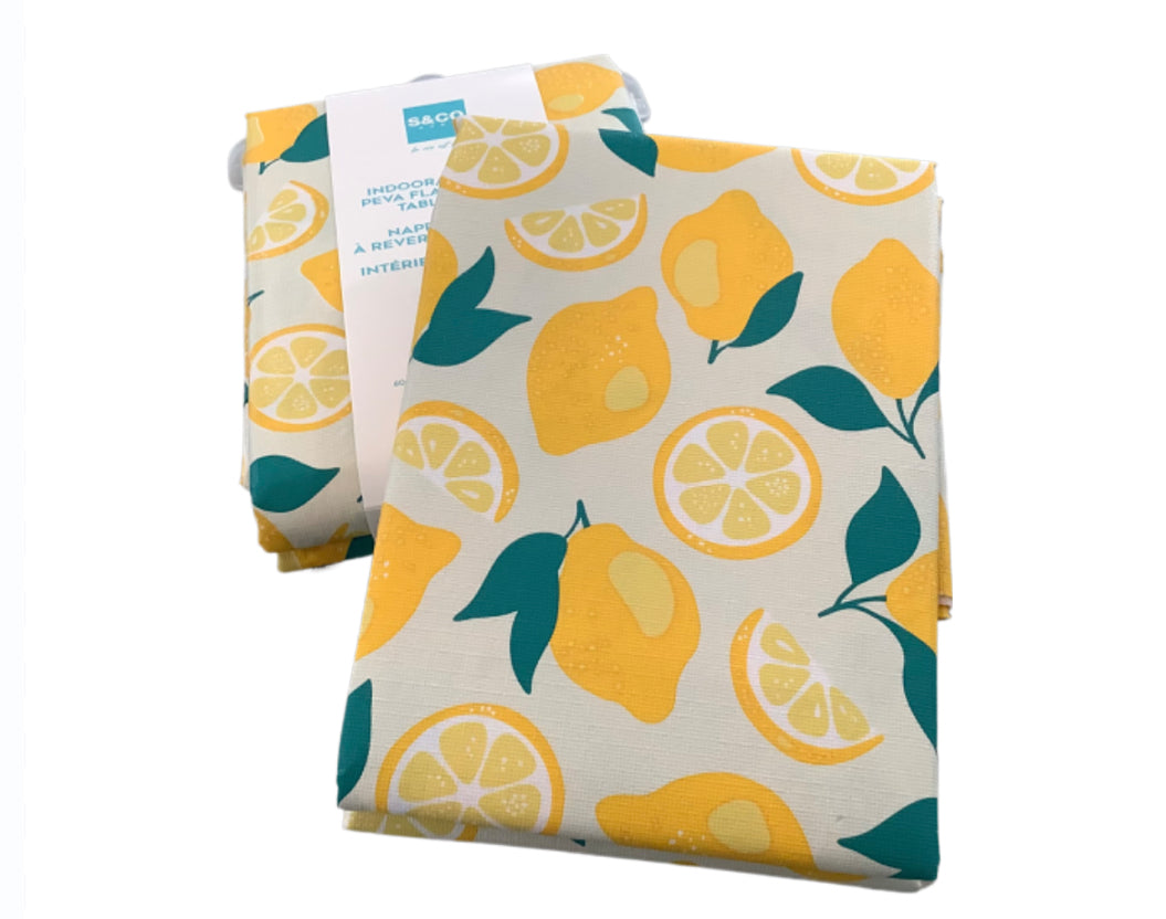 Indoor/Outdoor Peva Flannel Back Tablecloth-Lemons