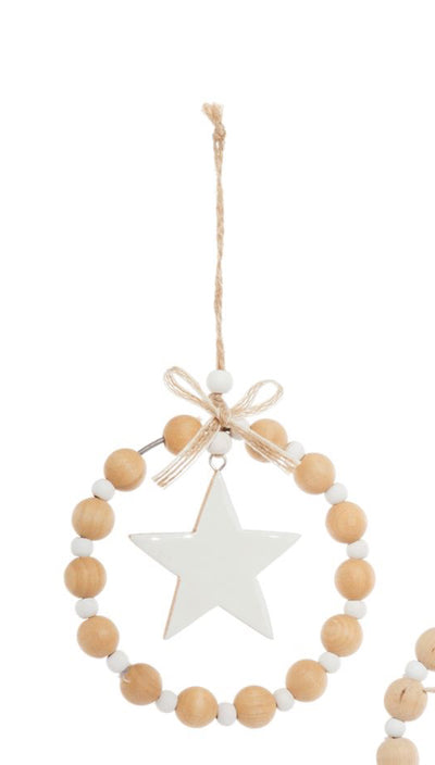 White and Brown Beaded Ring Ornament