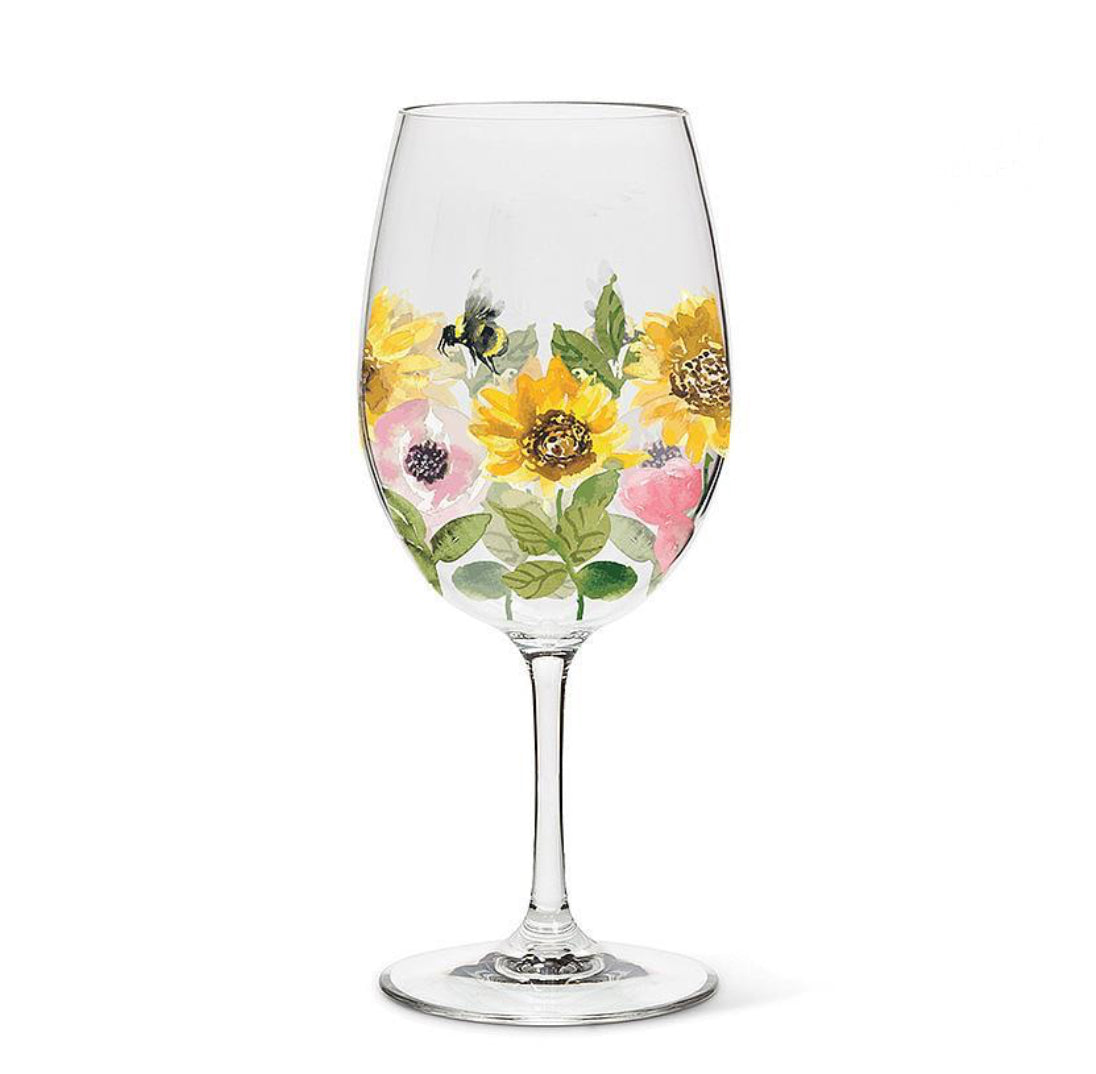 Sunflowers + Bees Wine Goblet