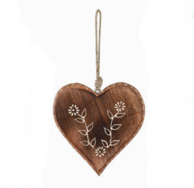 Hanging White Wash Wood Heart