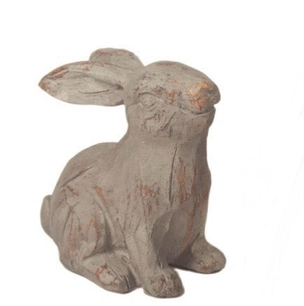 Small Grey Carved Wood-Look Bunny