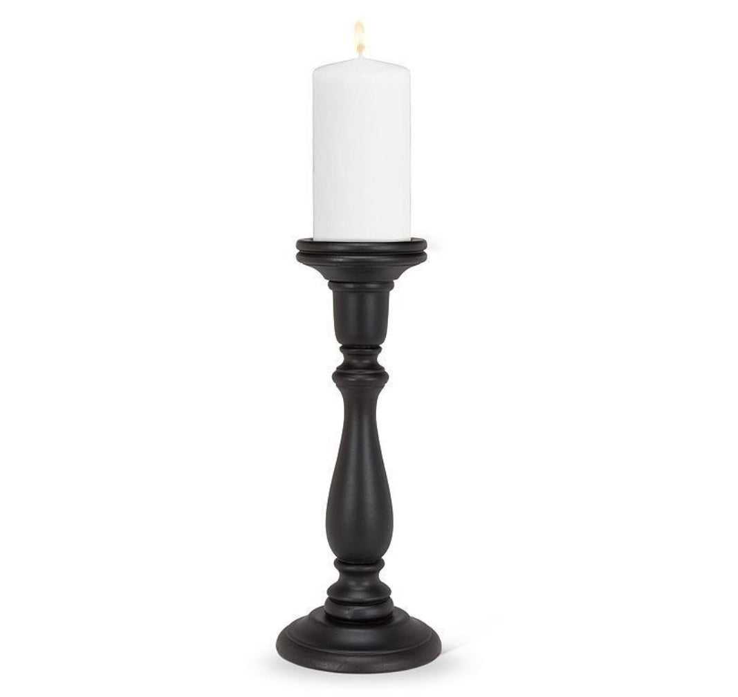 Black Turned MangoWood Pillar Candle Holder-Large