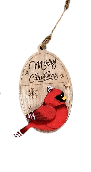 Wood Disc Cardinal Ornament