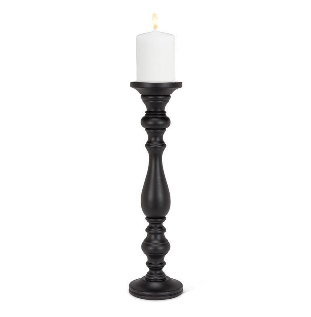 Black Turned MangoWood Pillar Candle Holder-XLarge