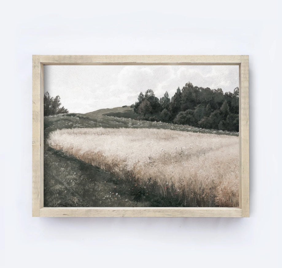 Vintage Landscape Natural Wood Frame Art 8.5x7”