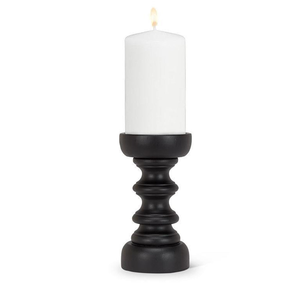 Black Turned MangoWood Pillar Candle Holder-Small