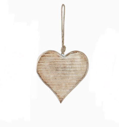 Hanging White Wash Wood Heart