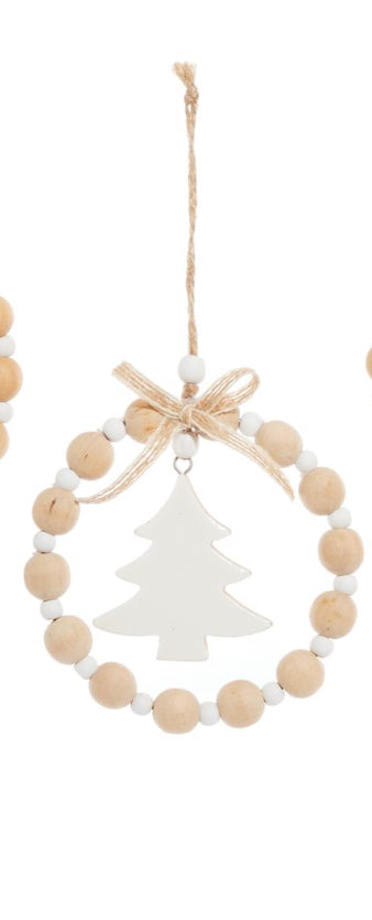 White and Brown Beaded Ring Ornament