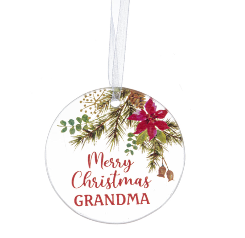Merry Christmas Grandma Glass Ornament