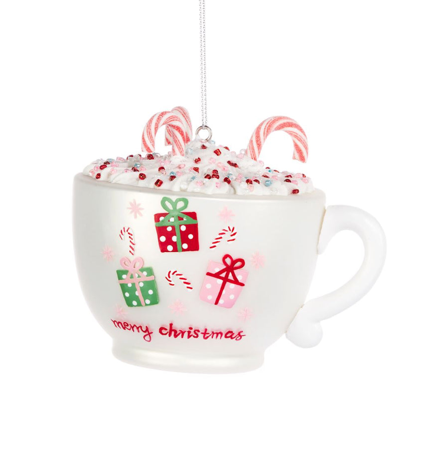 Coffee Cup Ornament with Candy Cane