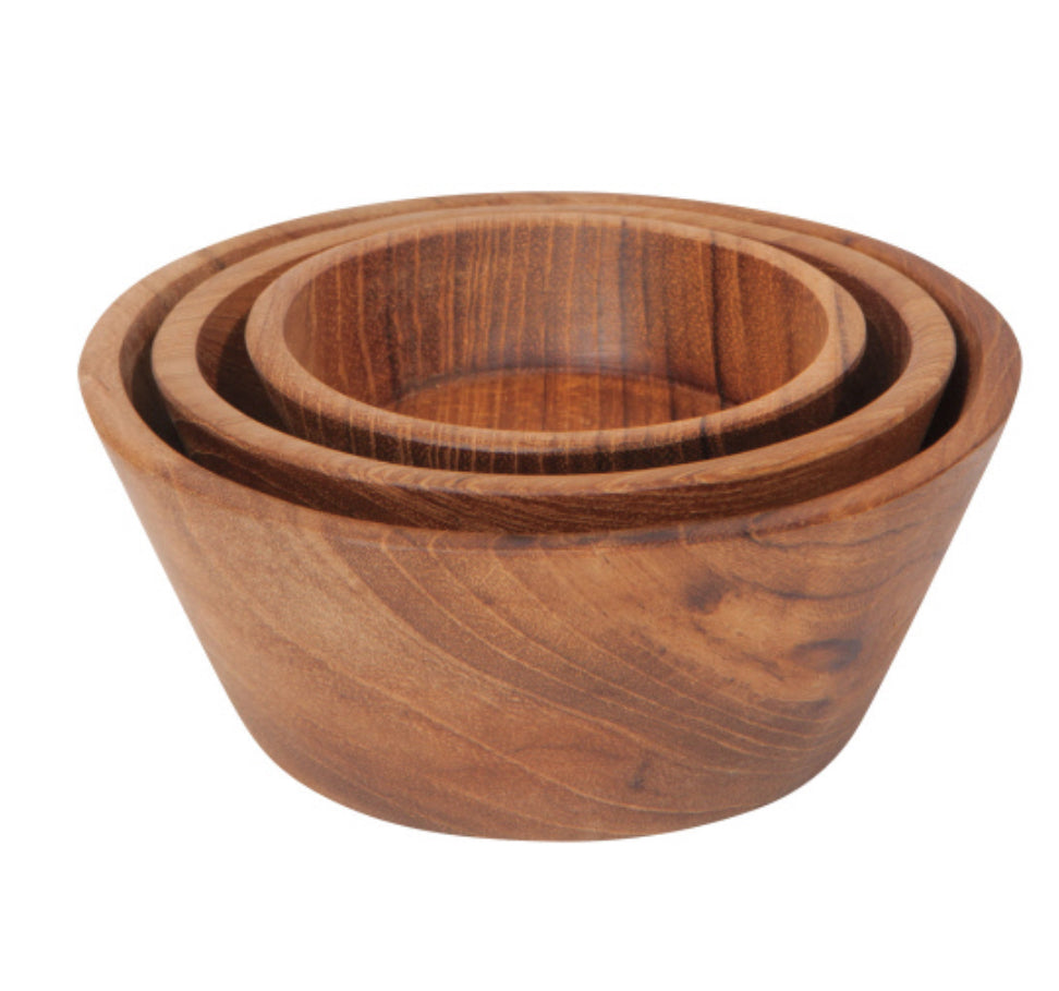 Teak Wood Nesting Pinch Bowl Set/3
