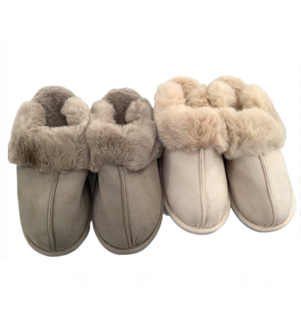 Classic Faux Fur Trimmed Mule Slippers