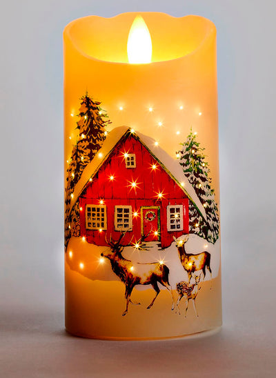 Reindeer Fiber Optic LED Candle w/Timer