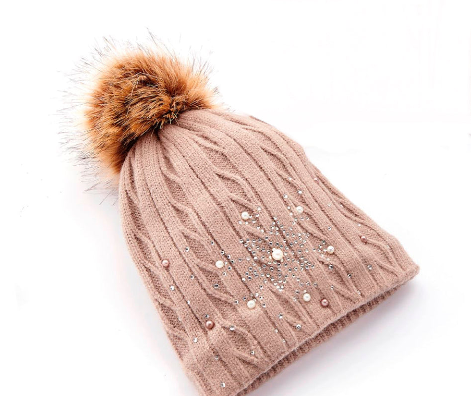 Jewelled Winter Pom Pom Hat