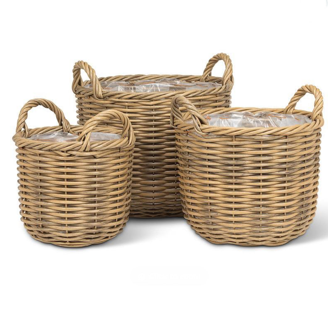 Woven Lined Basket Planter w/Handles