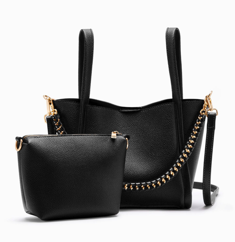 Isabela Bucket Tote + Pouch-Black