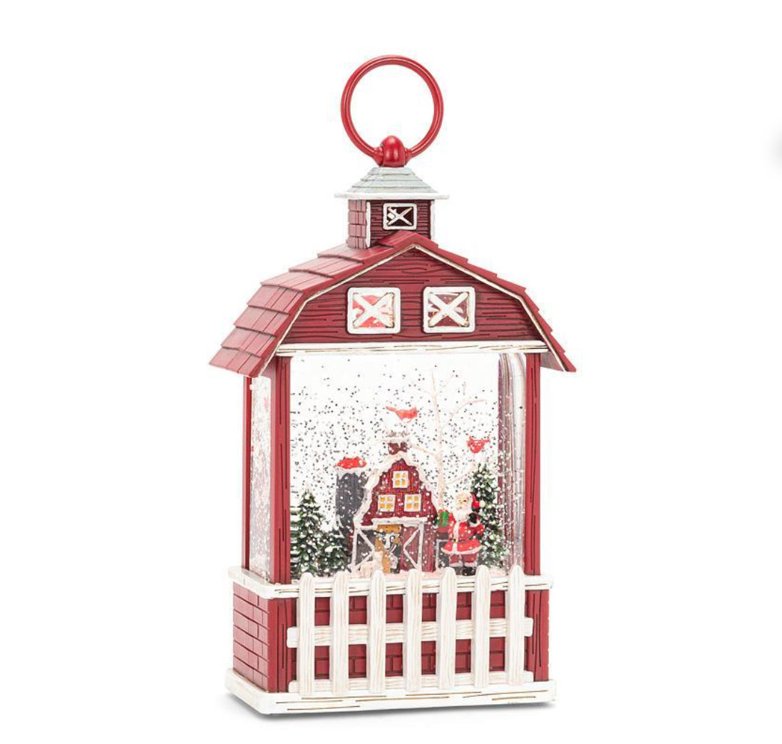 Red Barn LED Glitter Lantern-Santa