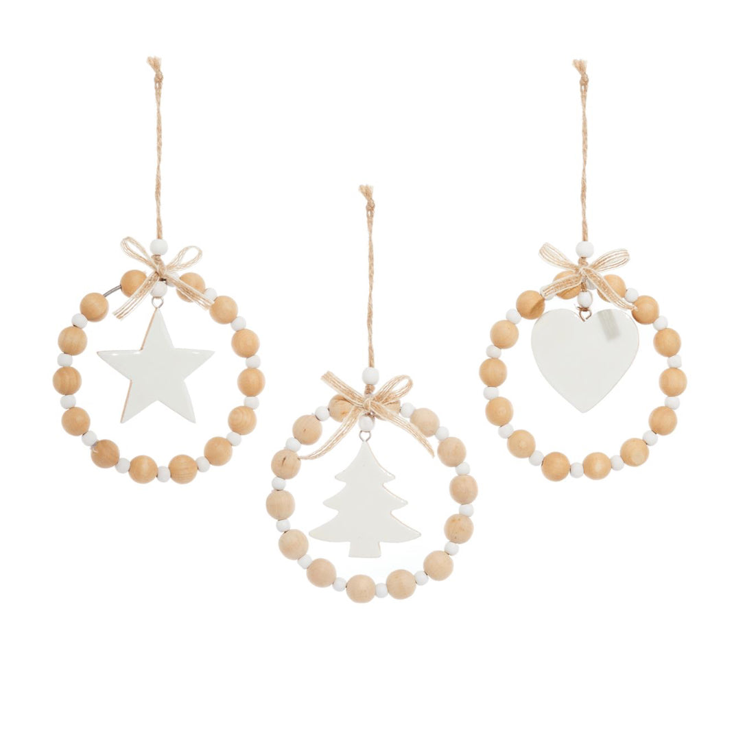 White and Brown Beaded Ring Ornament