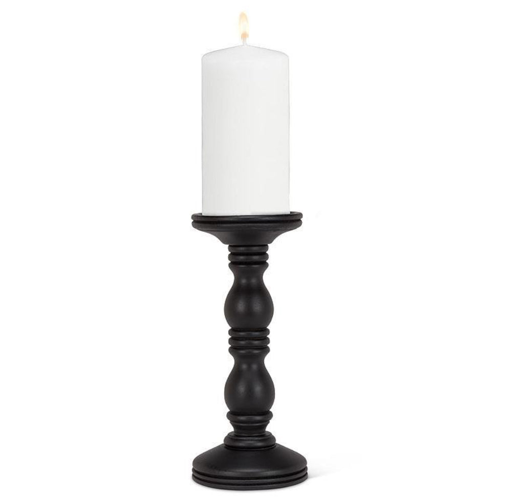 Black Turned MangoWood Pillar Candle Holder-Medium