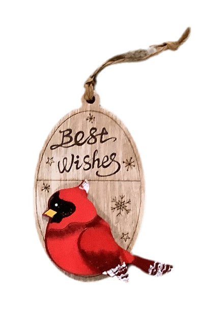 Wood Disc Cardinal Ornament