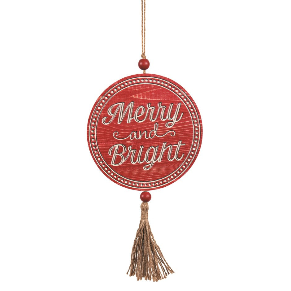 Large Red Wood Merry + Bright Ornament