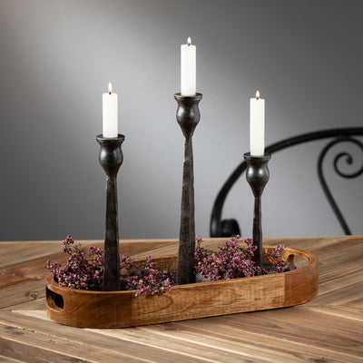 Antique Black Iron Forged Candle Holder