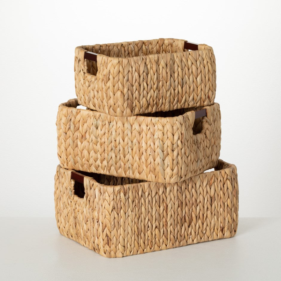 Seagrass Woven Basket w/Wood Handles