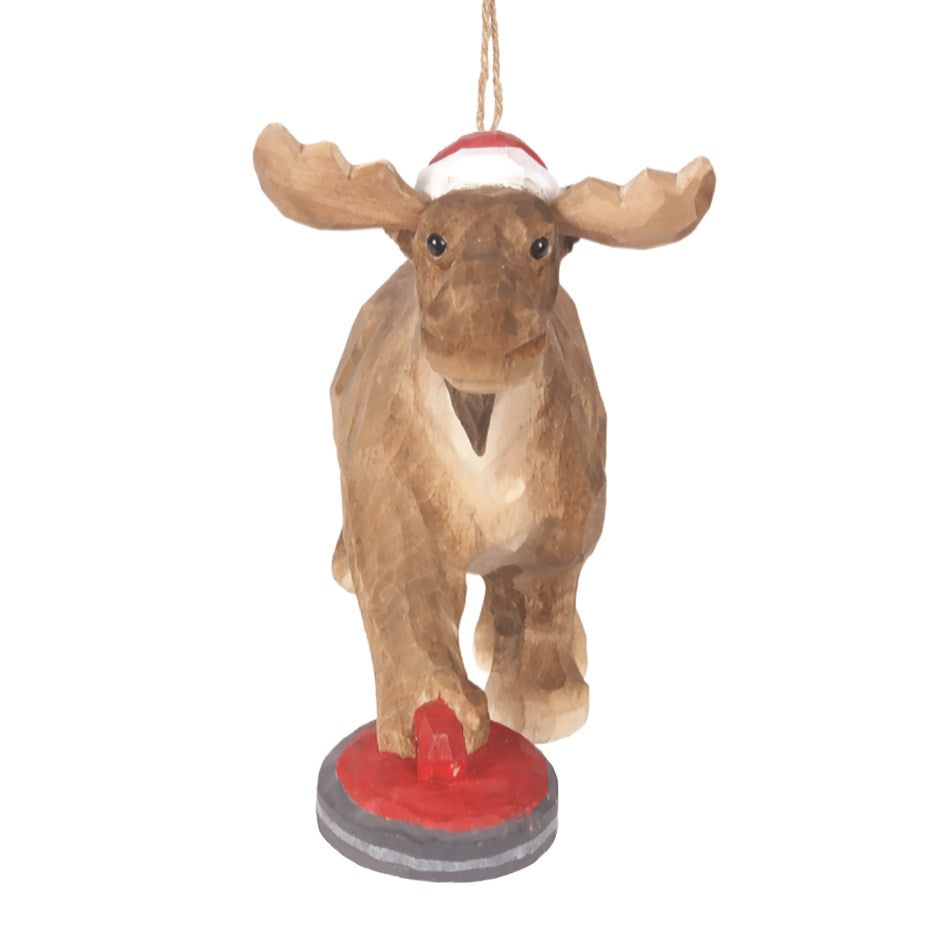 Curling Moose Wood Ornament