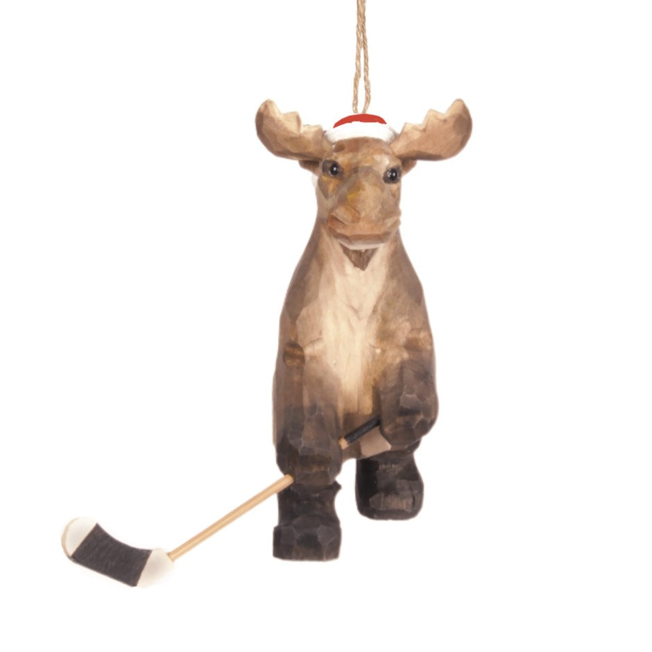 Hockey Moose Wood Ornament