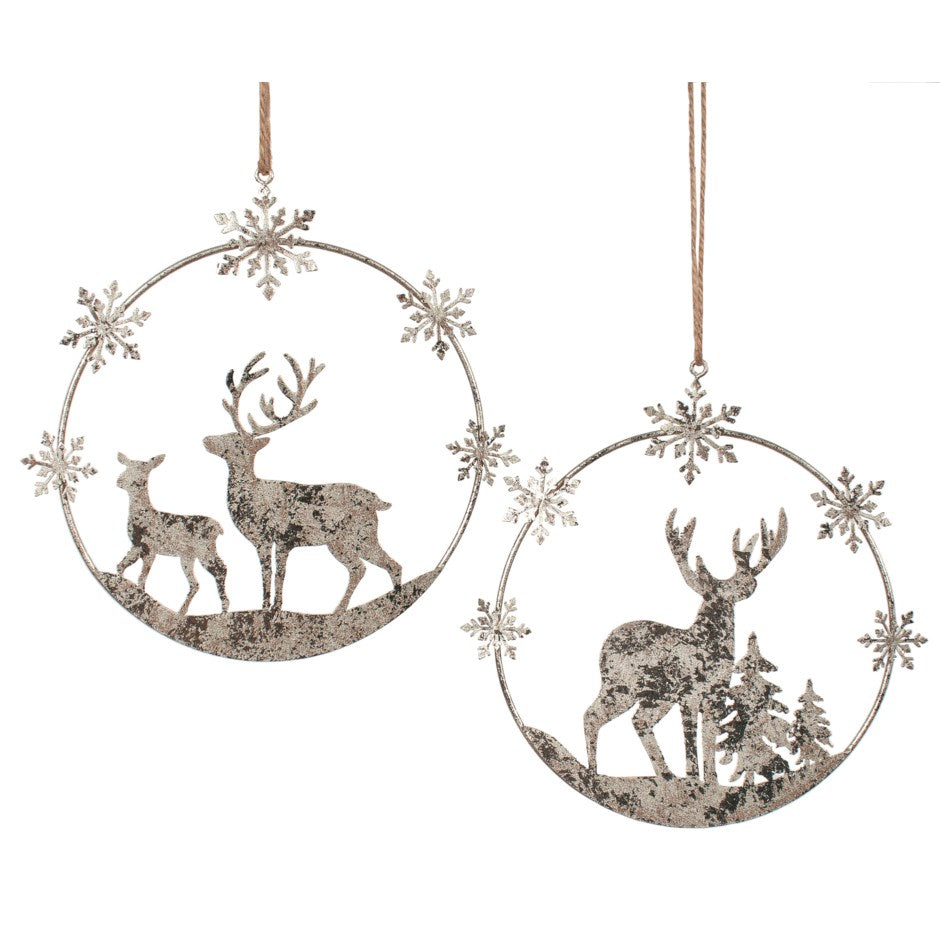 Silver Deer + Snowflake Ornament