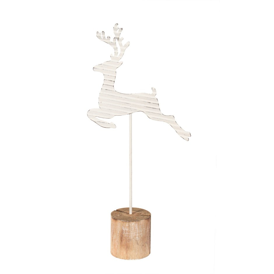 White Metal Deer on Wood Stand-Small