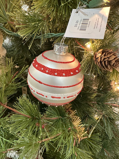 White + Red Glass Ball Ornament