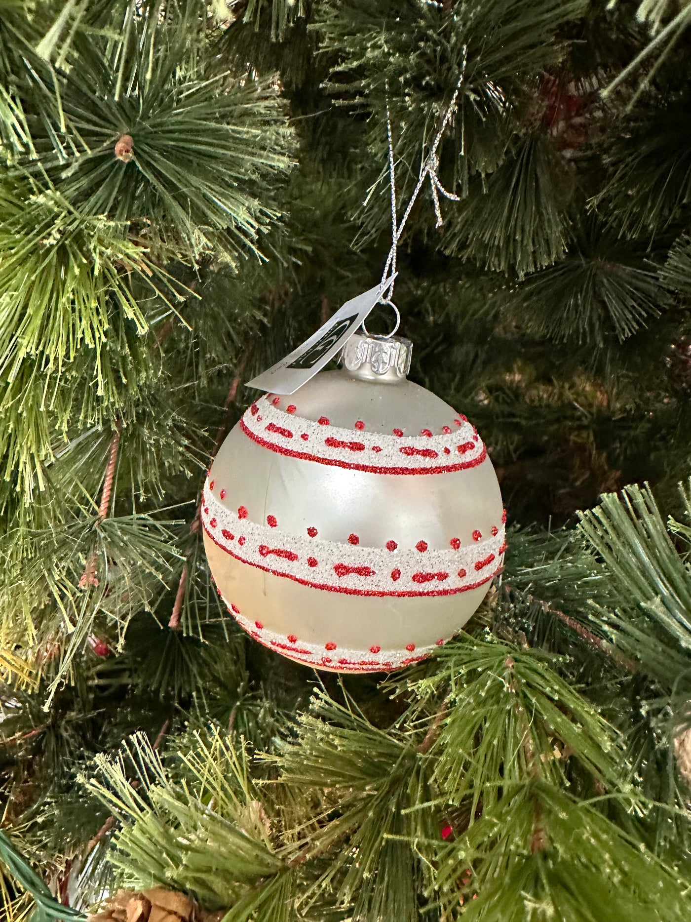 White + Red Glass Ball Ornament