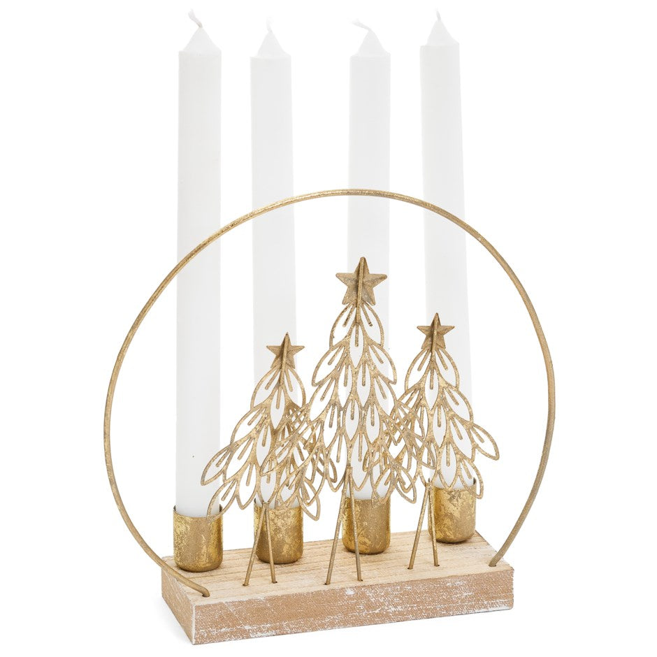 Gold Trees Taper Candle Holder